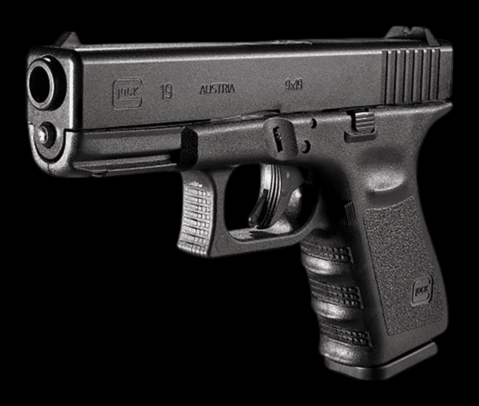Pistola Glock G19 Gen 3 calibre 9mm Luger, vista lateral