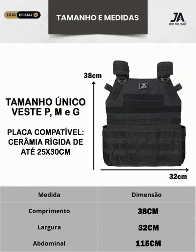 Plate Carrier Modular J.A Rio Militar com 9 Bolsos Inclusos